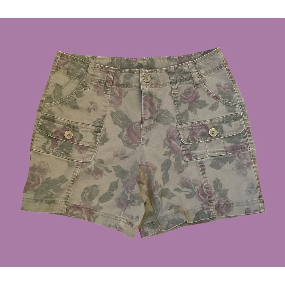 Style & Co Olive Green Cargo Shorts Floral Print Cotton Shorts Sz 6P